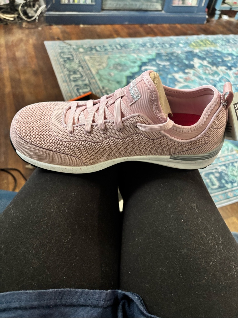 Women’s pink Skechers work shoes